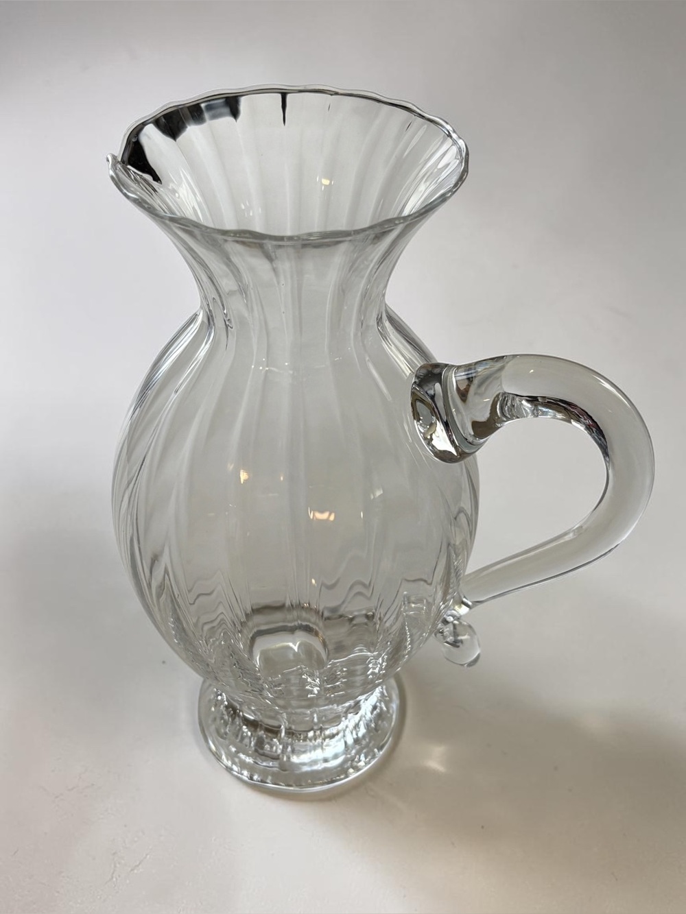 VIETRI Italy Hand Blown Clear Glass Ribbed Pitcher Fluted Rim